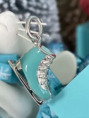 Tiffany&Co Ice Skate Boot Pendant Charm Blue Enamel Sterling Pouch • £573.70