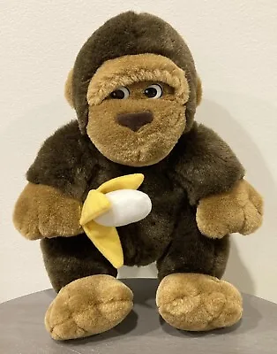 Vintage Gorilla Holding Banana Plush 12” Brown Ape Monkey Stuffed Animal EUC • $24.99