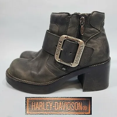 $84.90 • Buy Harley Davidson Women's Black Leather Zip Up High Heel Motorcycle Boots Size 6.5