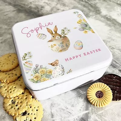 Vintage Watercolour Rabbit Easter Personalised Gift Biscuit Sweets Treat Tin • £14.41