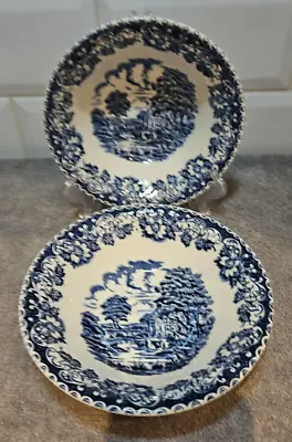 2 X Vintage Barratts Staffordshire Elizabethan Soup Cereal Dessert Bowls Blue • £8.99