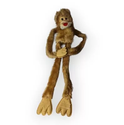 Vintage TALL Hanmee Tan Monkey Puppet 1980 Shaggy Long Sticky Hand Feet Squeaks  • $69