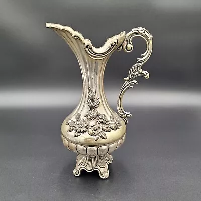 Vintage Metal Ewer Beverage Pourer Italy Silver Finish 2 Piece 95-100 • $15.98