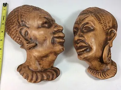 Maddux Of California Figurines Vintage Pair Of Tribal Faces Man Woman 1956 • $55