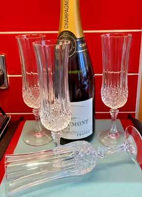 Set Of 4 X 8  Heavy Lead Cut Crystal Champagne Flutes - Excellent Not Boxed • £18