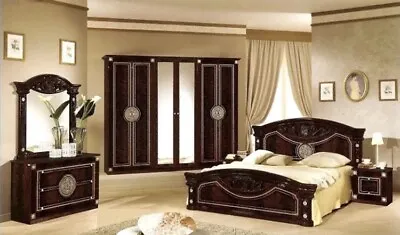 Katia Italian Bedroom Set With 4 Door Wardrobe In High Gloss Mahogany • £1299.99