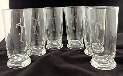 Libbey Glasses Set Of 6 Etched Monogram Letter T Signed 6 Inch Tall Vintage • $20.01