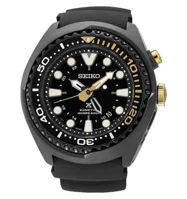 $650 • Buy SEIKO ProspeX SUN045P1 Kinetic GMT Diver's 200M Black Silicone Strap Watch 5M85