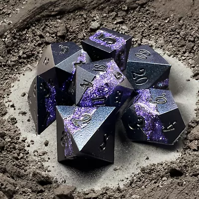 Amethyst Rift Stones Metal Dice Set For D&D Pathfinder RPG • $35.99