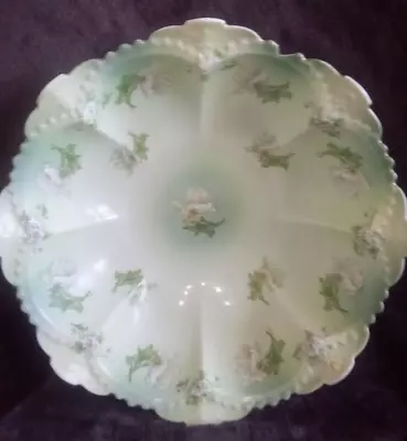 MZ Austria Habsburg China Light Green Handpainted Scalloped 11  Serving Bowl • $20