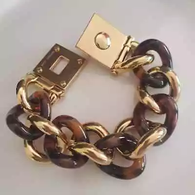 Michael Kors Tortoiseshell Turn-lock Chunky Twist Link Bracelet Gold Tone • $49.99