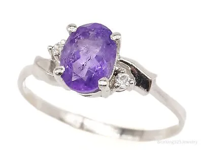 Vintage Amethyst Cubic Zirconia Sterling Silver Ring - Size 5.75 • $75