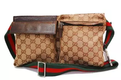 Auth Gucci GG Canvas Monogram Waist Belt Bum Bag Fanny Pack Sherry Brown 0329a • $198