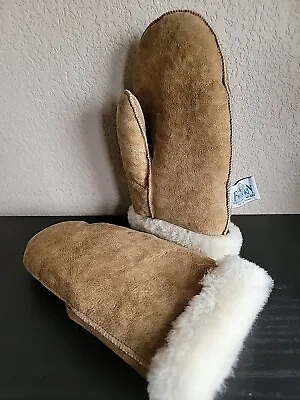 BigHorn Men/Women's Genuine Sheepskin  Suede Soft Fur Mittens Brown Size M • $24.99