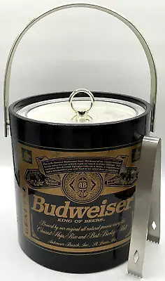 Vintage Budweiser Ice Bucket & Tongs Made In USA Barware Man Cave Plastic  • $59.95