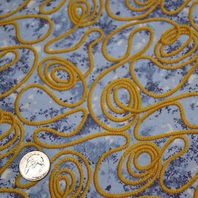 Cotton Fabric Vintage Lariat Lasso Novelty  34  X 4 Yards Blue Gold Western • $14