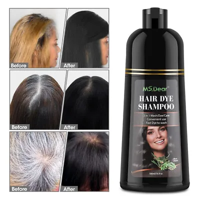 Permanent Hair Color Shampoo For Gray Hair Instant Herbal Hair Dye Shampoo 500ml • £11.95