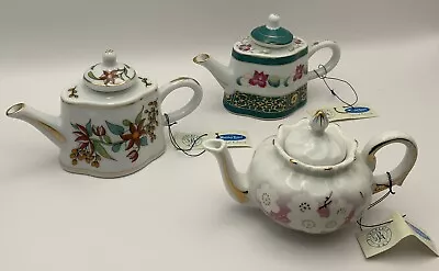 Vintage Porcelain Art Miniature Teapot Collectible Lot Of 3 Perfect Condition • £16