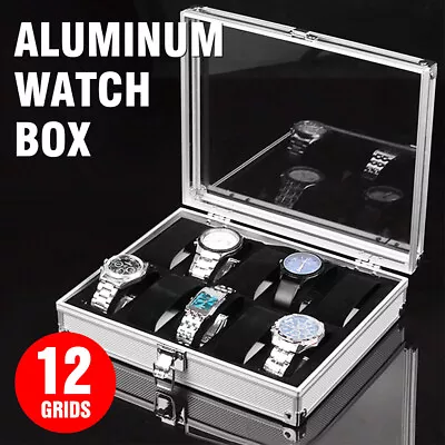 12 Grids Carbon Fiber Aluminum Watch Box Storage Case Holder Display Organizer • $19.98