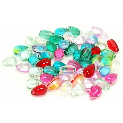 £6.59 • Buy 50 Glass Teardrop Beads Transparent - Mixed Colours - 9mm X 6mm - P00386