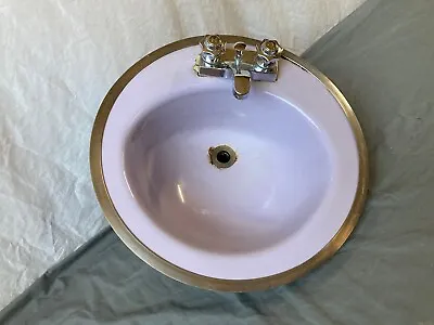 Vtg Mid Century 19  Cast Iron Lavender Lilac Round Drop In Sink Rheem 259-22E • $175