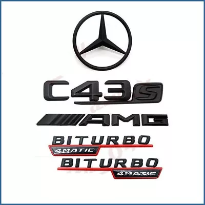 C43S+AMG+BITURBO-4MATIC+W204 Rear Star Matte Black Emblem Badge Set For Mercedes • $39