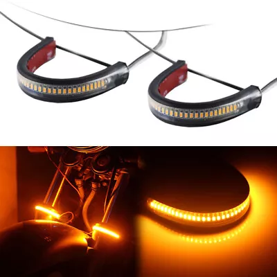 1 Pair Bright Amber LED Fork Strips Turn Signal Lights For Motorcycle Universal • $8.99