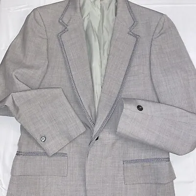 AFTER SIX Vintage 1960-70s Embroidered Lapel 39L Tuxedo Jacket Gray One Button • $15