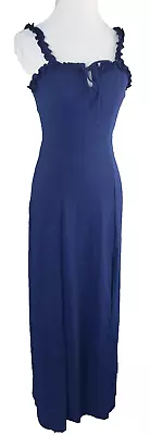 Teeze Me Navy Size 1 Junior Ruffle Trim Crepe Side Slit Maxi Dress Sleeveless  • $24.50