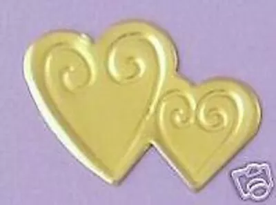 CARD CANDY 9 X GOLD Metal DOUBLE HEART Embellishments WEDDINGS Debossed • £1.99