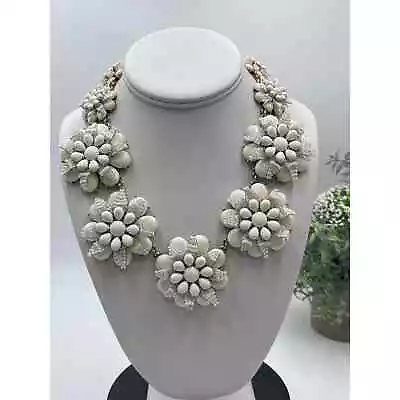 J. Crew White Beaded Azalea Resin 3D Floral Flower Statement Collar Necklace • $75