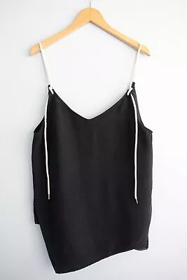 Bassike Womens Top Blouse 3 AU 12 Black Tie Rope Straps Asymmetric Hem Relaxed • $24