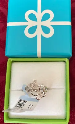 NEW Set Of 2 Diamond Butterfly Sterling Silver 925 Ring Necklace Size 7 Ret $250 • $186.73