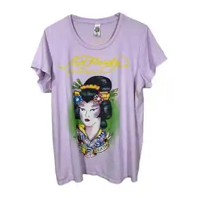 Vintage Ed Hardy Y2K Geisha Graphic Tee 2X Purple 2000s Short Sleeve Streetwear • $34.99