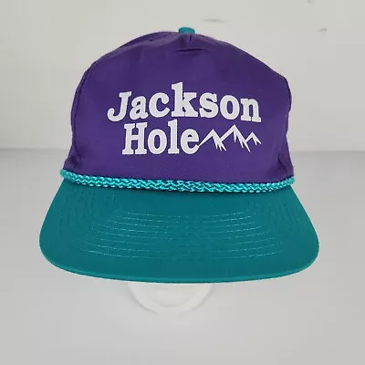 Vintage 80s 90s Jackson Hole Classic Hat Cap Trucker Golf Rope Teal Purple • $51.05