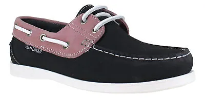 £21.99 • Buy Seafarer Yachtsman Womens Navy/Pink Leather Casual Deck Boat Lace Up Shoes
