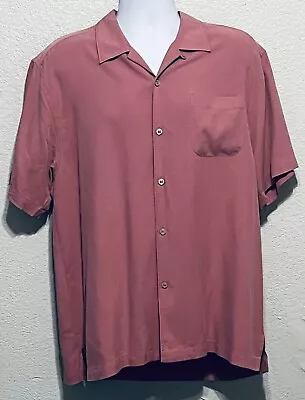 Tommy Bahama Silk Camp Shirt Side Pocket Pink Bowling Theme L • $29.62