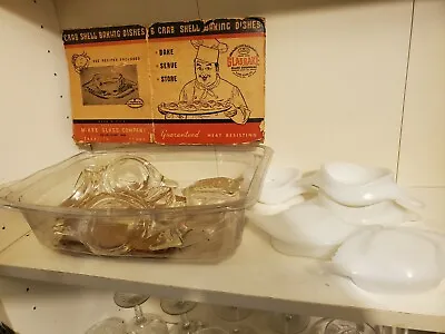 11 NOS Lot Vtg Glasbake Clear Glass DEVILED CRAB IMPERIAL BAKING SHELL DISHES  • $60