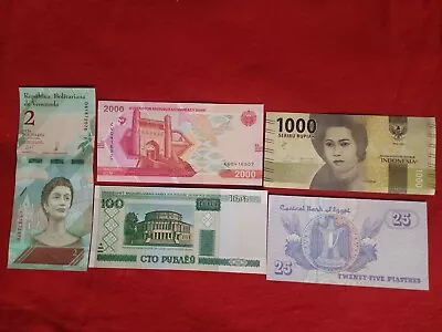 Mixed Lot 5 Different World Paper Money Banknotes Currency Foreign  Unc • $3.95