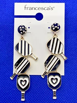 Francescas  Goldtone Black/white Cloissone Pickleball Racket  Earrings • $15