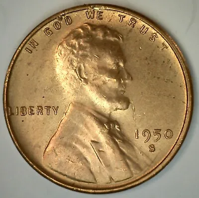 1950 S Uncirculated Lincoln Wheat Cent Coin Nice Red Penny San Francisco 1c • $2.75