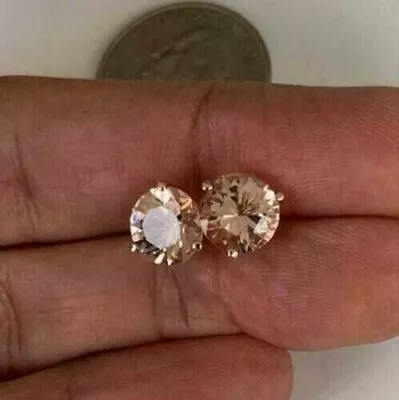 2Ct Lab-Created Peach Morganite Solitaire Stud Earrings 14k Rose Gold Plated • $38