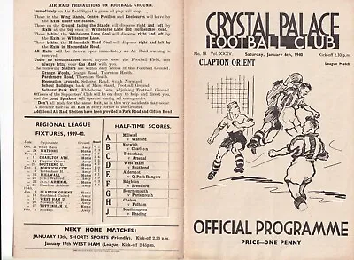 £165 • Buy Crystal Palace V Clapton Orient 6.1.1940