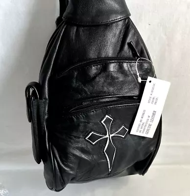 Black Leather Backpack Purse Biker Cross Logo (1) MICHAEL MICHELLE • $25.04