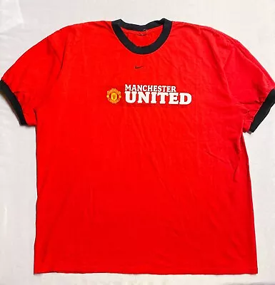 Vintage Nike Manchester United Shirt 2XL Red Center Swoosh Ringer Cotton FC FIFA • $30