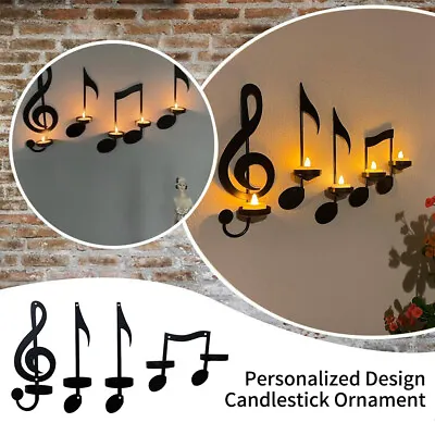 4pcs Black Music Note Wall Sconce Creative Candle Holders Wall Hanging Decors • £19.99