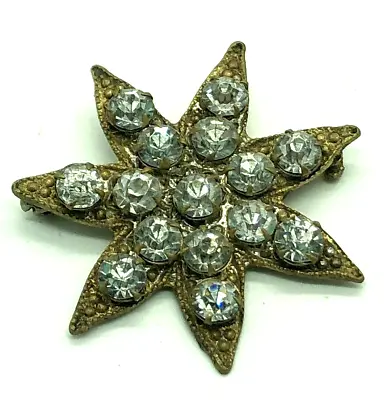Antique Victorian Paste Gilt 7 Pointed Star C Clasp Clear Rhinestone Brooch • $65