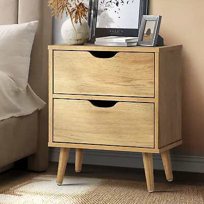 Oikiture Bedside Tables 2 Drawers Side Table Nightstand Storage Cabinet Wood • $51.90