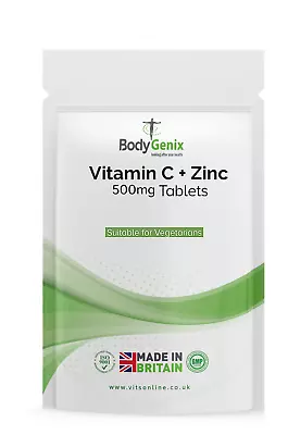 Vitamin C + Zinc Tablets 500mg Immune Boost Antioxidant Natural Food Supplement • £5.99