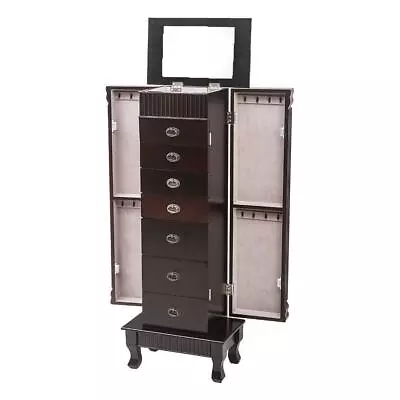 Wooden Jewelry Mirror Cabinet Armoire Box Storage Chest Free Stand Organizer • $106.99